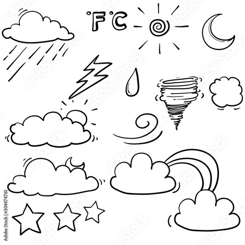 hand drawn Weather illustration with Doodle Vector Set isolated