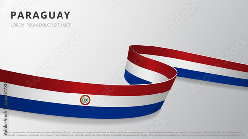 Flag of Paraguay. Realistic wavy ribbon with Paraguayan flag colors. Graphic and web design template. National symbol. Independence day poster. Abstract background. Vector illustration.