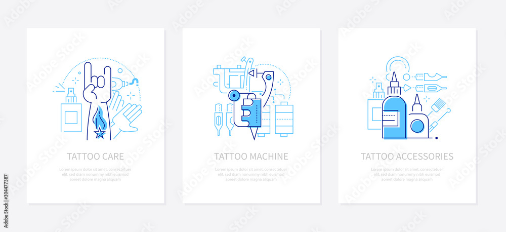 Tattoo studio - vector line design style banners set