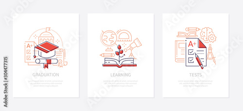 Education - vector line design style banners set photo