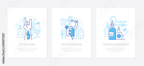 Tattoo studio - vector line design style banners set