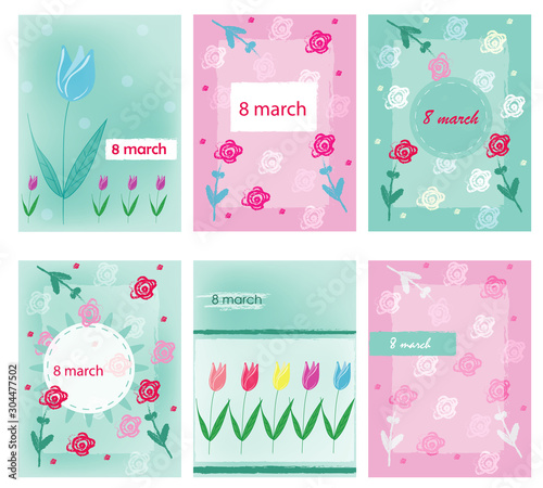 8 march greeting cards collection vector. Women day greeting cards