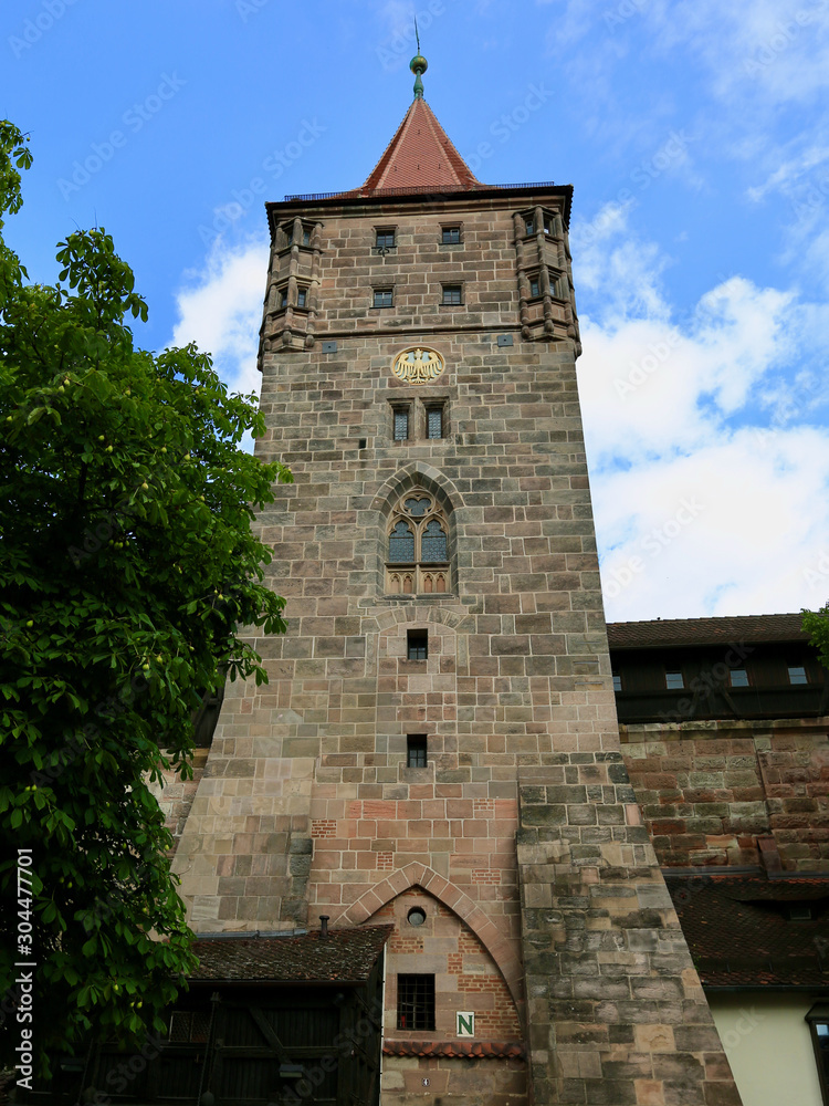 Tower in walled fortification, Nuremberg, Germany
