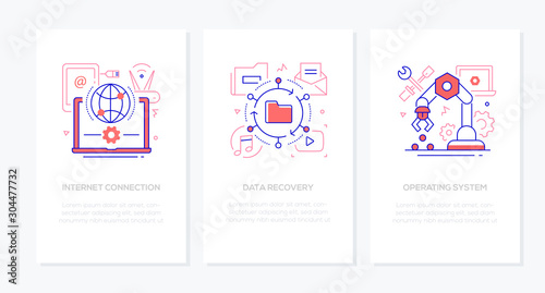 Computer service - line design style banners set