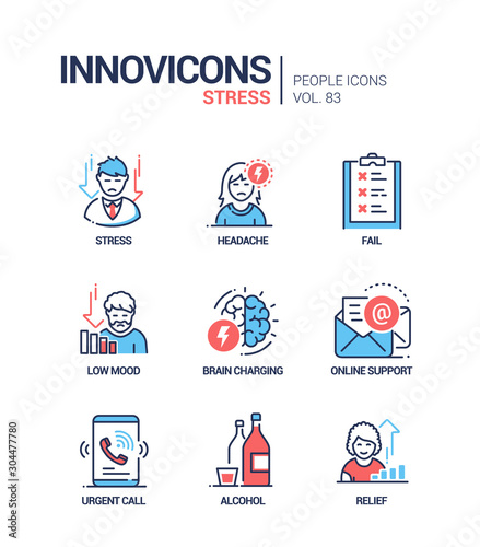 Stress concept line design style icons set