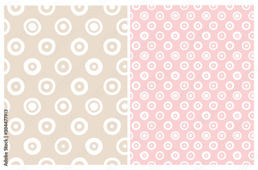 Seamless Dotted Vector Patterns for Baby Girl. White Dots Isolated on a Beige and Light Pink Background. Cute Pastel Color Repeatable Print Ideal for Fabric, Textile, Rug, Wrapping Paper, Layout. Seamless Dotted Vector Patterns for Baby Girl. White Dots Isolated on a Beige and Light Pink Background. Cute Pastel Color Repeatable Print Ideal for Fabric, Textile, Rug, Wrapping Paper, Layout.