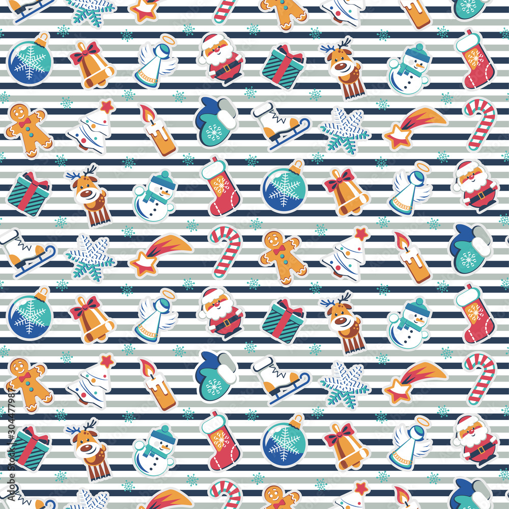 Christmas seamless pattern. Funny cartoon characters and holiday ...