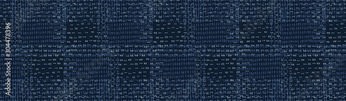 Embroidery Boro Patch Kantha Vector Border Pattern. Asian Needlework Seamless Background Indigo Blue. Sashiko Running Hand Stitch Texture Textile Trim. Japan Decor. Masculine Ribbon Trim. EPS 10