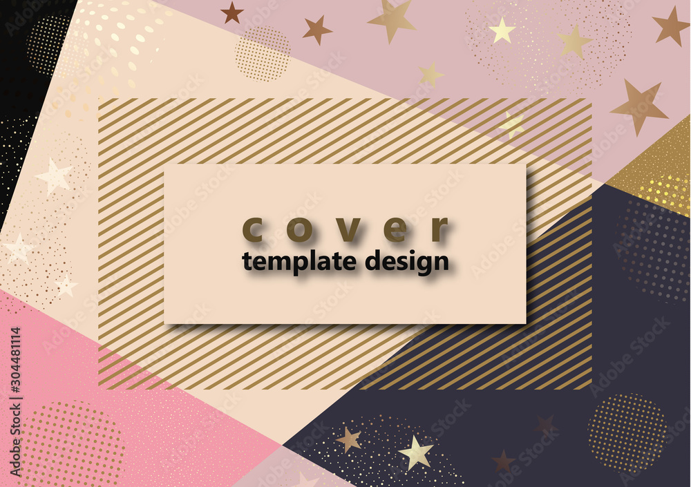 Fototapeta Stylish, modern banner design. Horizontal template. Shiny stars, circles, dots, stripes on a colorful background. Discounts, sales, new collection.
