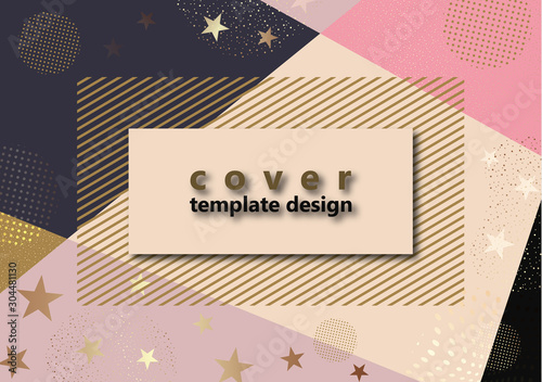 Stylish, modern banner design. Horizontal template. Shiny stars, circles, dots, stripes on a colorful background. Discounts, sales, new collection.