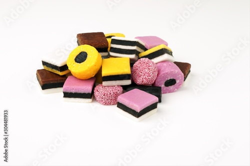 Assorted liquorice and fondant candies or sweets
