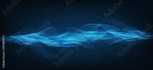 Modern Digital Sound Wave on Dark Blue Background,technology and earthquake wave diagram concept,design for music studio and science,Vector Illustration.
