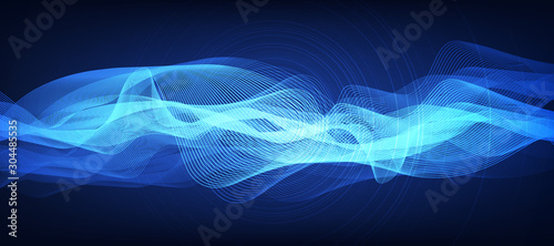 Modern Digital Sound Wave With Circle Vibration on Dark Blue Background,technology and earthquake wave  diagram concept,design for music studio and science,Vector Illustration.