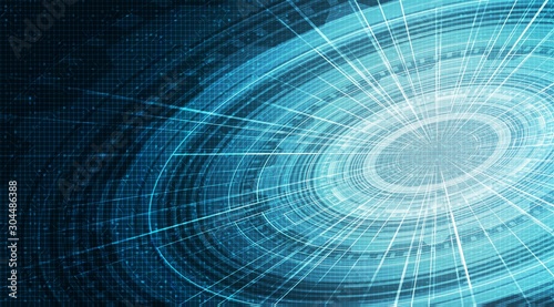 Future Technology Circle with Circuit Microchip Line on blue Background,Digital and Communication Concept design,Vector illustration.