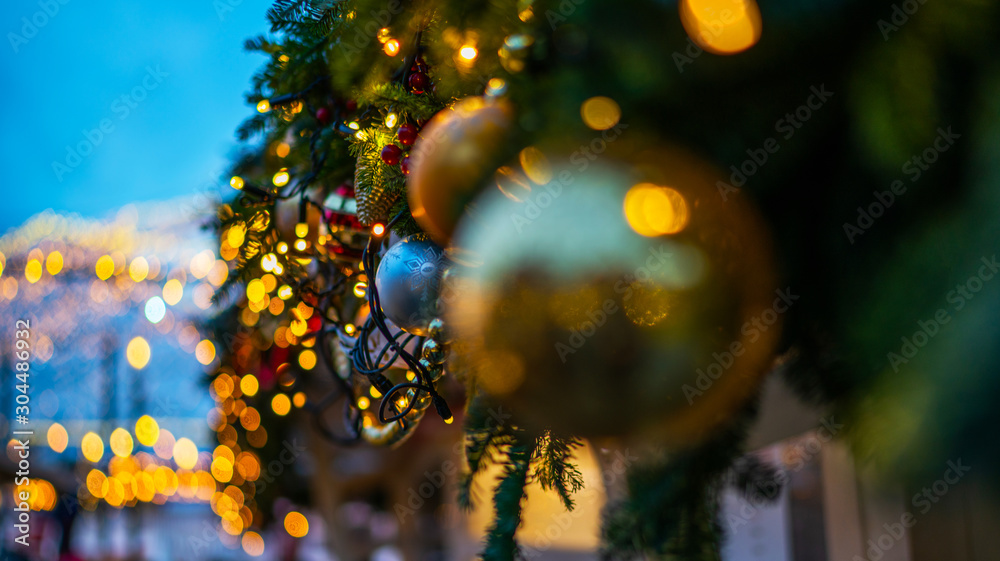 Christmas holiday blinking abstract background with decorated christmas tree. Christmas holiday blinking abstract background with decorated christmas tree.