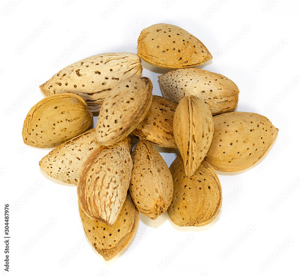 Almonds on a white background Almonds on a white background