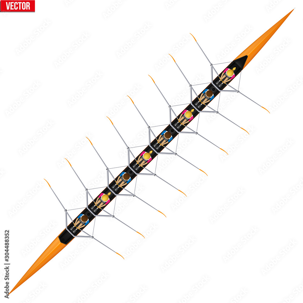 8 Racing Shell Skull Eight Racing shell with mixed paddlers for rowing sport. Eight ...