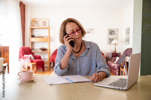 Middle age senior woman working at home using computer © SianStock