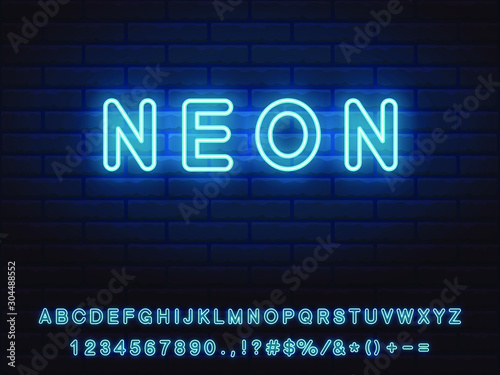 bold blue neon font set