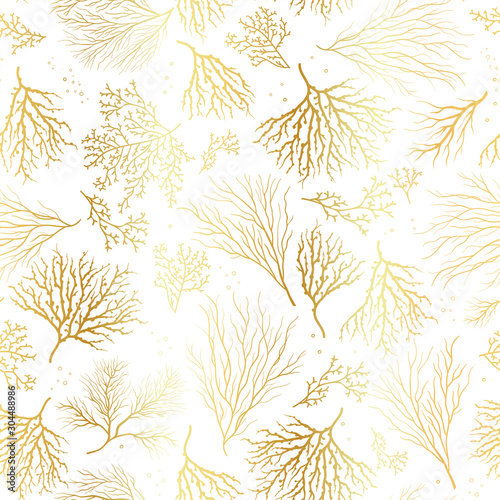 Fototapet Beautiful Hand Drawn corals seamless pattern, underwater background, great for t