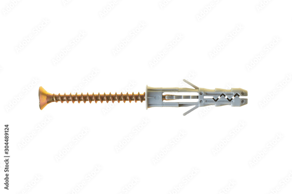 Modern dowel for fixing any objects on wall isolated on white background without shadow. Top view Modern dowel for fixing any objects on wall isolated on white background without shadow. Top view