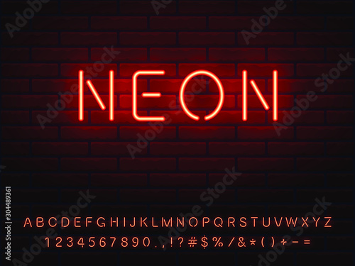 red neon font set