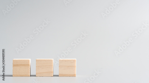 Fototapeta Naklejka Na Ścianę i Meble -  3 blank wood cube mock up in horizontal shape on isolated background for create letter or symbol, business, banner, advertising concept, banner size with copy space