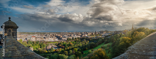 Panoramic aerial view of the Old and New Town of Edinburg  Taken from the castle