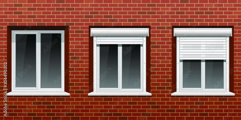 Window on brick wall vector design illustration