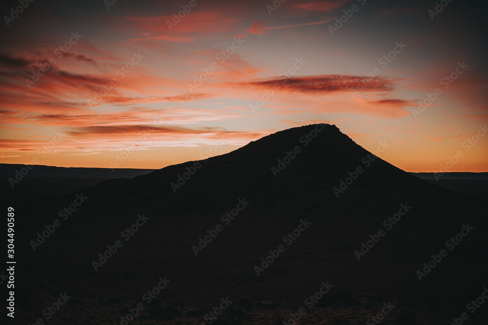 Sunrise between the desert mountains Morocco