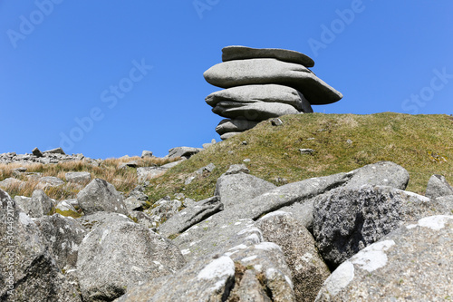 The Cheesewring.  A granite Tor rock stack in Cornwall near the village of Minions  photo