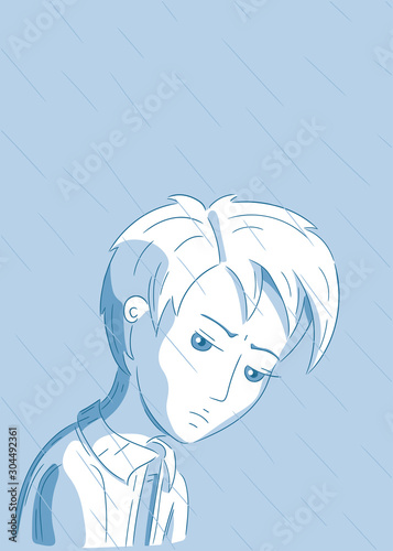 boy beeing miserable in the rain