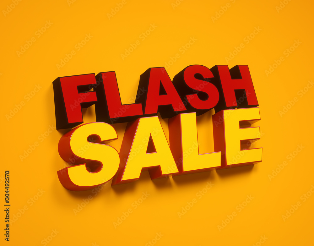 Flash sale logo, Flash Sale Banner, Discount 50%, red yellow banner, sale market label, special offer. 3d Rendering.