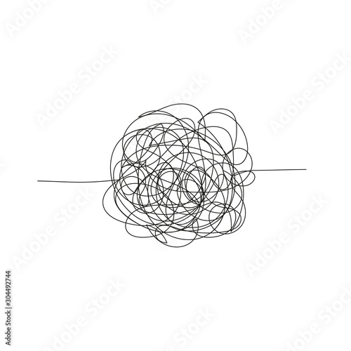 Abstract scribble, chaos doodle line. Hand drawing insane tangled scribble clew. Vector icon isolated on white background.