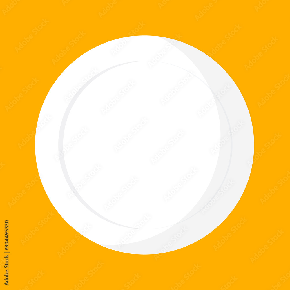 White empty dish top view isolated on yellow background White empty dish top view isolated on yellow background