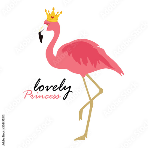 Cute Little Lovely Princess Background with Pink Flamingo Vector Illustration