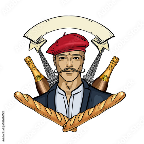 Hand drawn sketch french man