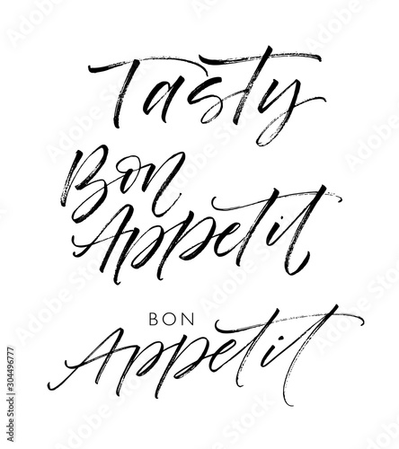 Tasty and bon appetit card. Modern vector brush calligraphy. Ink illustration with hand-drawn lettering. 