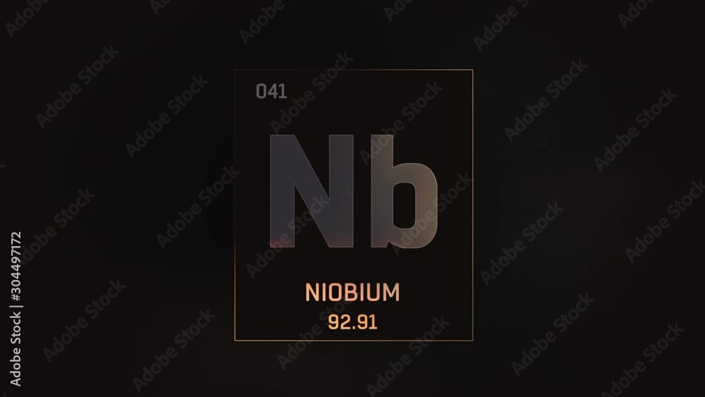 Niobium as Element 41 of the Periodic Table. Seamlessly looping 3D animation on grey illuminated atom design background with orbiting electrons. Design shows name, atomic weight and element number Niobium as Element 41 of the Periodic Table. Seamlessly looping 3D animation on grey illuminated atom design background with orbiting electrons. Design shows name, atomic weight and element number