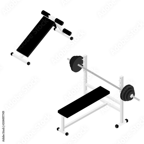 Adjustable gym bench isolated on white background isometric view