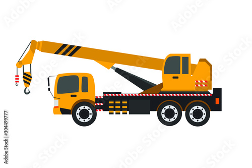 yellow crane truck isolated on white background