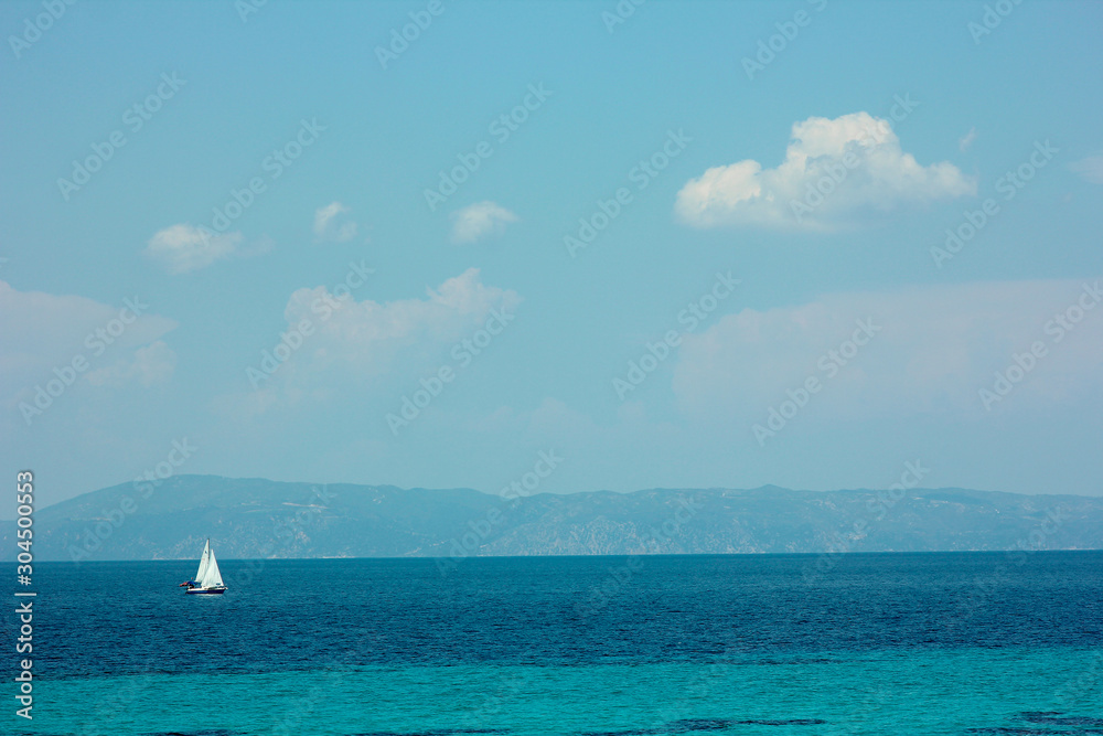 beautiful caravan yacht at sea on nature greece background