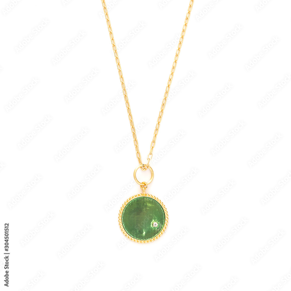 Isolated gold holographic pendant necklace Isolated gold holographic pendant necklace