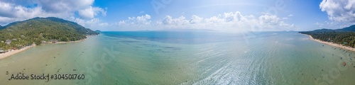 panoramic view from the air on the coastline of Koh Phangan island. Thailand
