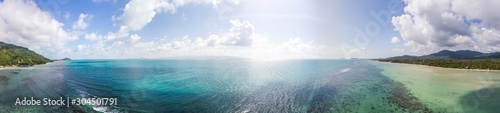 panoramic view from the air on the coastline of Koh Phangan island. Thailand