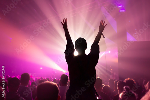 Obraz na plátně Woman on Shoulders at a Gig