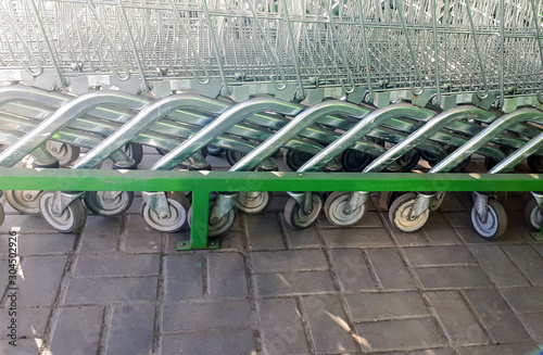 metal trolleys near the supermarket