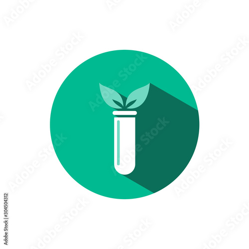 Lab plant icon with shadow on a green circle. Vector pharmacy illustration