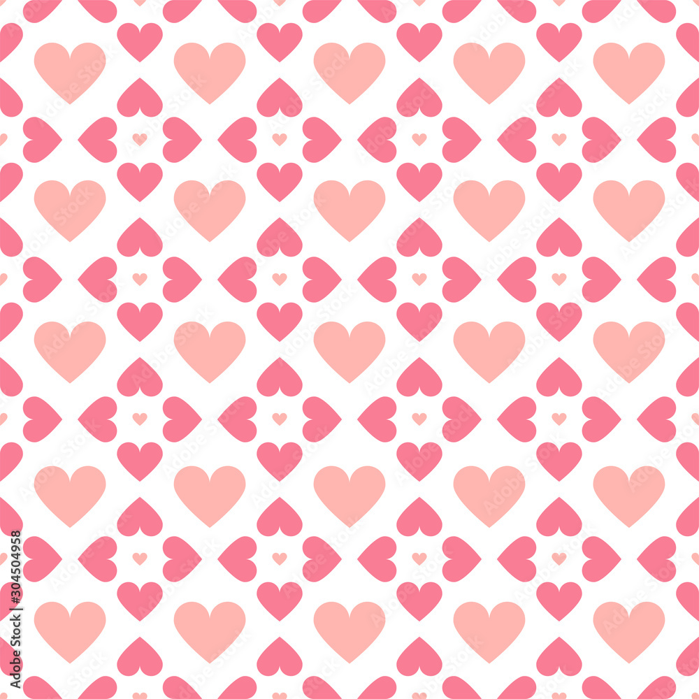 Abstract seamless geometric pattern with hearts in pink colors. Cute background - Valentines day design