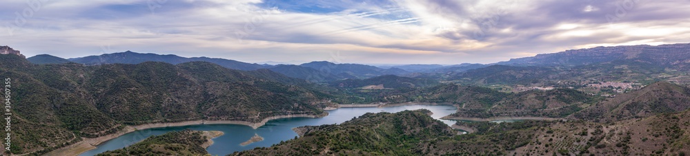 The panorama of the  sunset over Siurana river, Catalonia, Spain